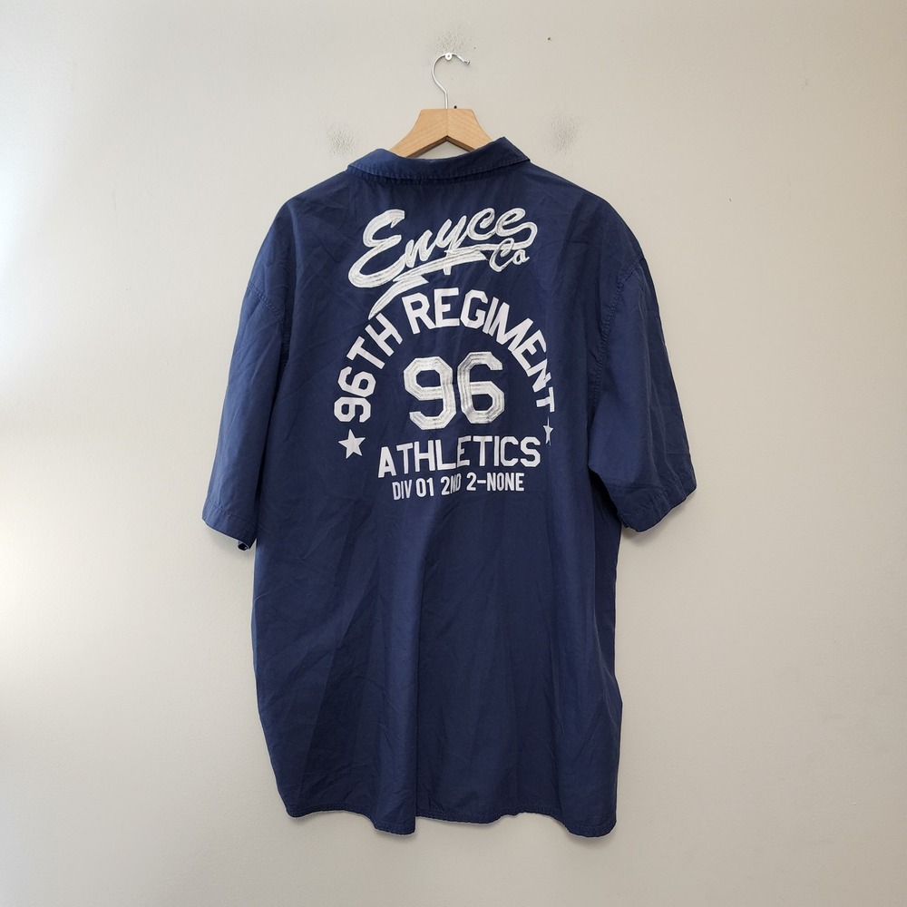 Vintage Y2k Enyce Shirt Mens 3XL Blue Mechanic 96th Regiment Button Short Sleeve